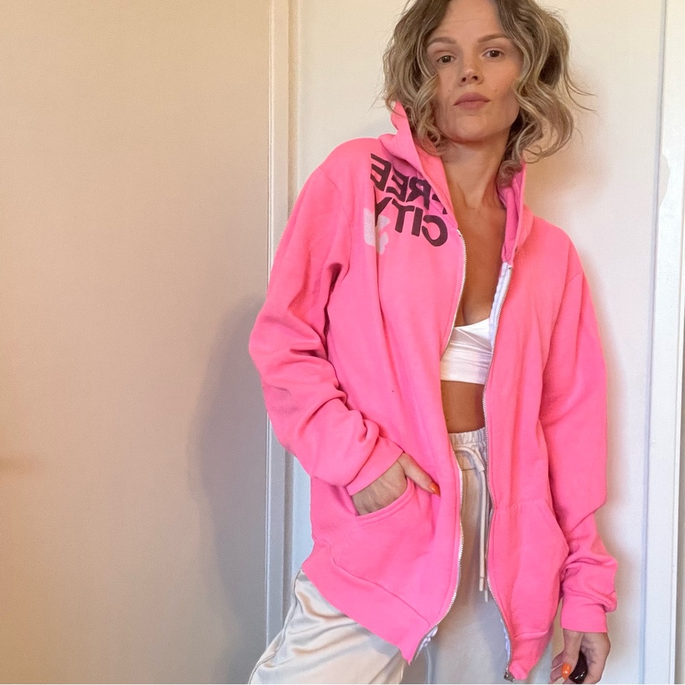 Freecity Large Logo Zip Hoodie Hot Pink